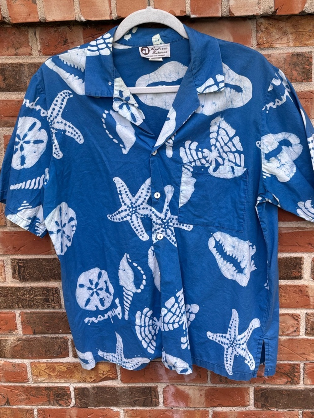 Androsia Bahamas Vintage 1970’s Batik Ocean Life Print . 100% Cotton Mens Medium